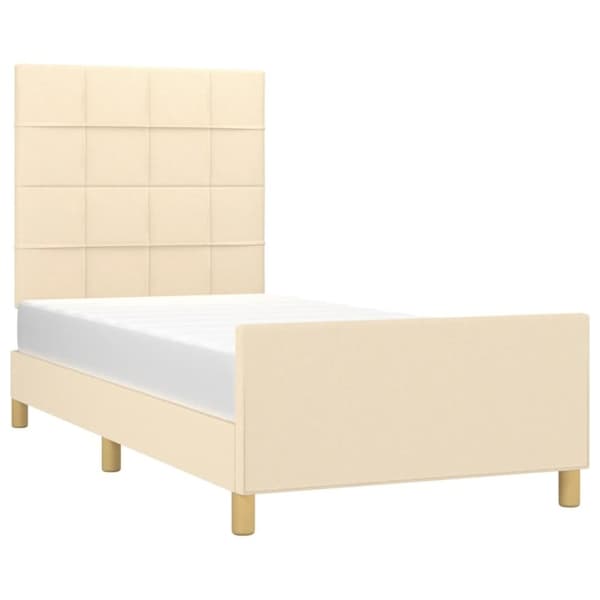 vidaXL Sängram med huvudgavel gräddvit 80x200 cm tyg