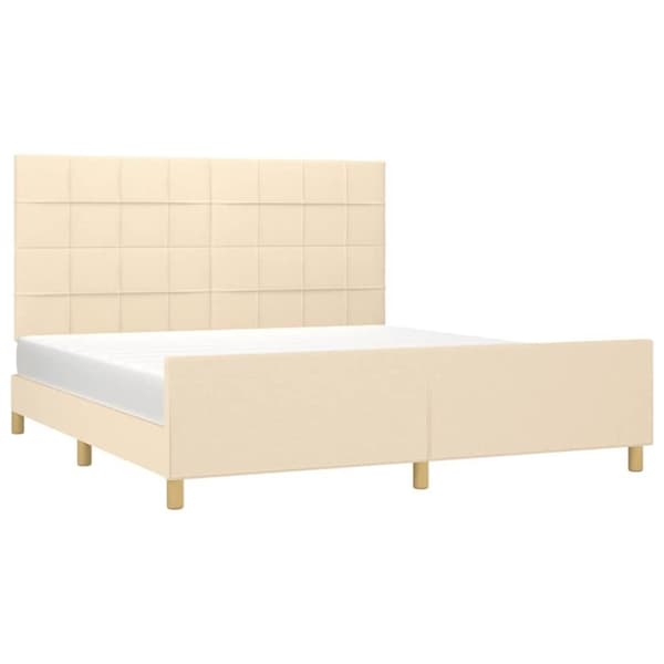 vidaXL sengeramme med sengegavl 160x200 cm stof cremefarvet