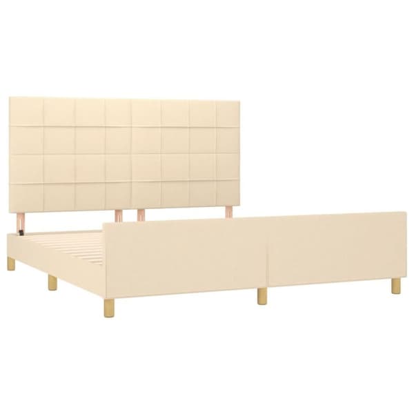 vidaXL sengeramme med sengegavl 160x200 cm stof cremefarvet