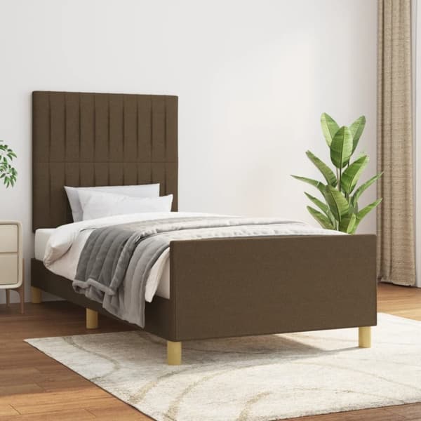 vidaXL sengeramme med sengegavl 90x190 cm stof mørkebrun