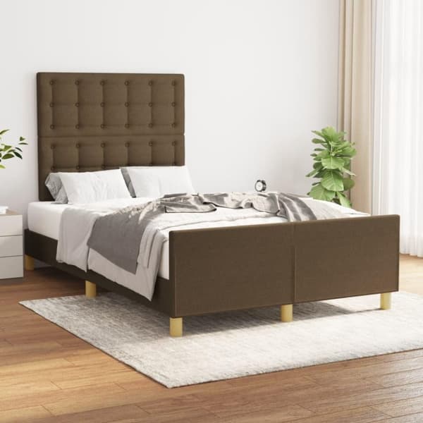 vidaXL Sängram med huvudgavel mörkbrun 120x200 cm tyg