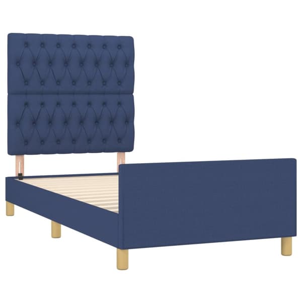 vidaXL sengeramme med sengegavl 90x190 cm stof blå