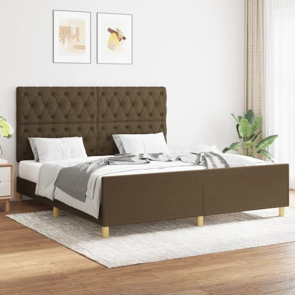 vidaXL sengeramme med sengegavl 160x200 cm stof mørkebrun