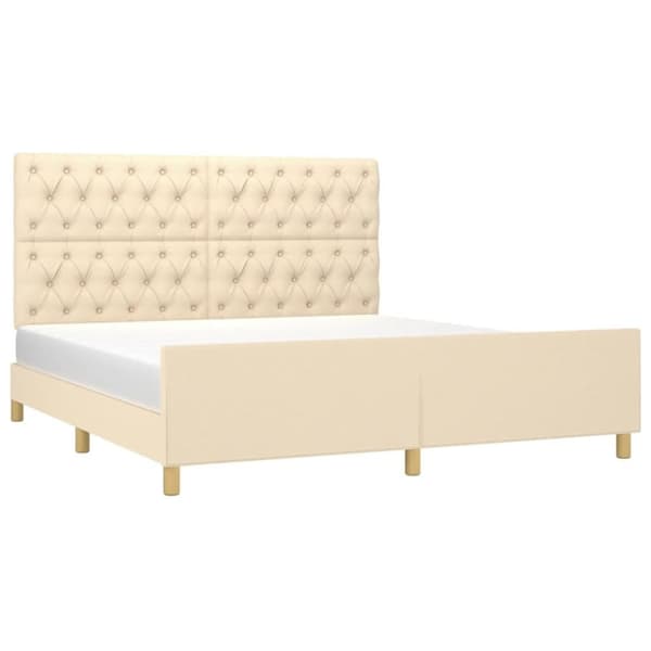 vidaXL sengeramme med sengegavl 160x200 cm stof cremefarvet