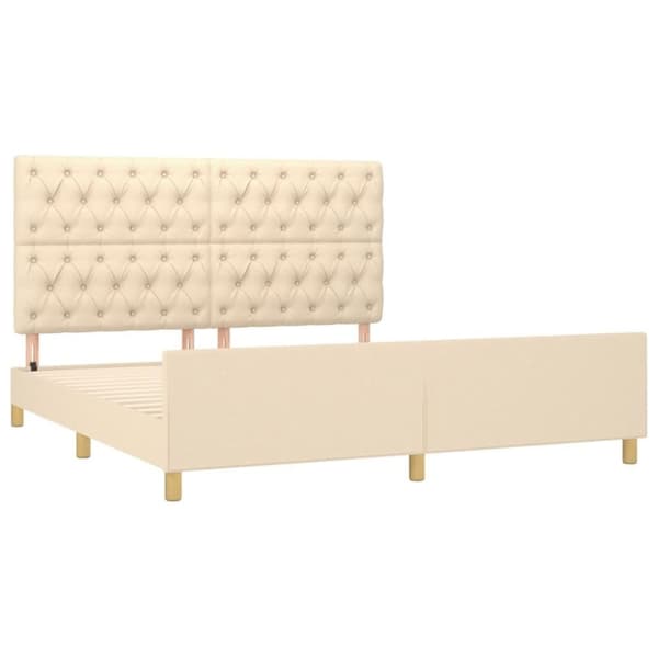 vidaXL sengeramme med sengegavl 160x200 cm stof cremefarvet