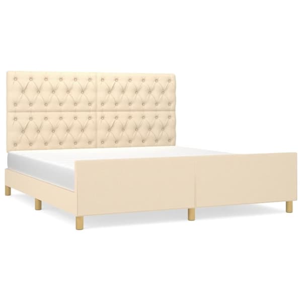 vidaXL sengeramme med sengegavl 160x200 cm stof cremefarvet