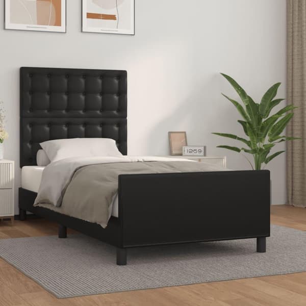 vidaXL sengeramme med sengegavl 90x190 cm kunstlæder sort
