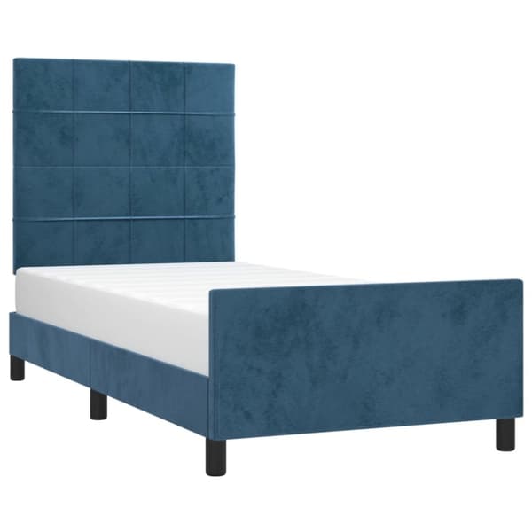 vidaXL sengeramme med sengegavl 90x190 cm fløjl mørkeblå