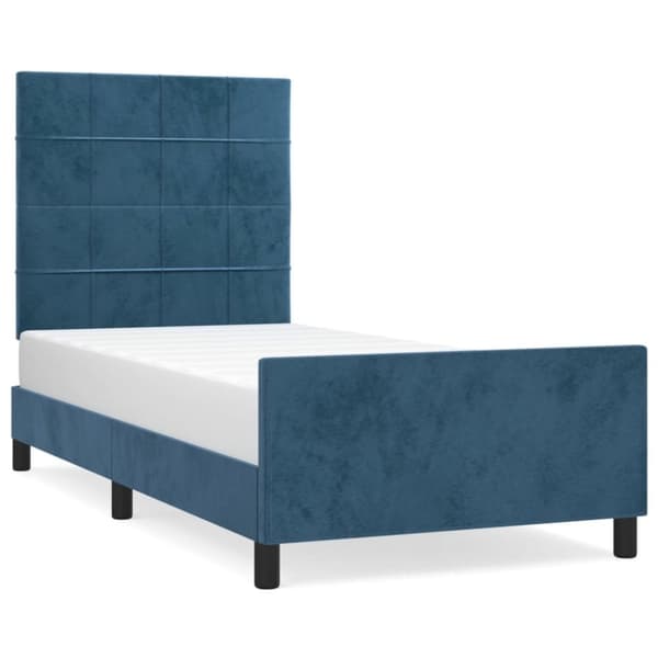 vidaXL sengeramme med sengegavl 90x190 cm fløjl mørkeblå