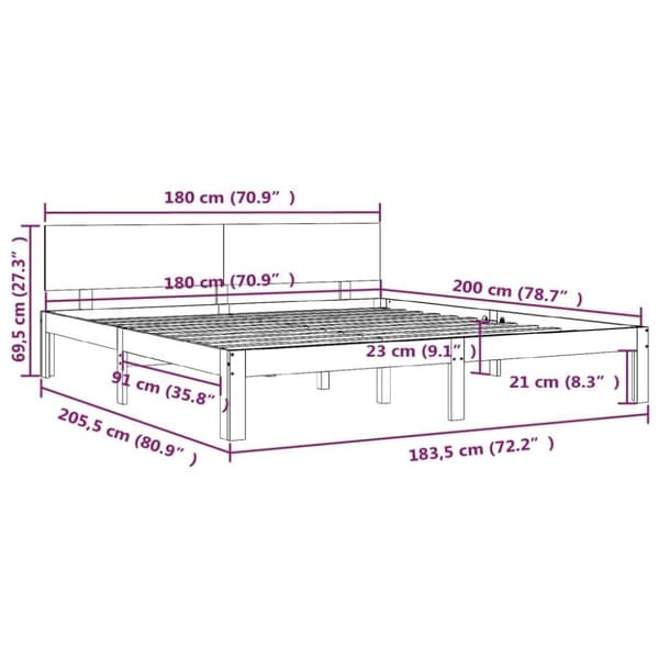 vidaXL sengeramme 180x200 cm massivt fyrretræ