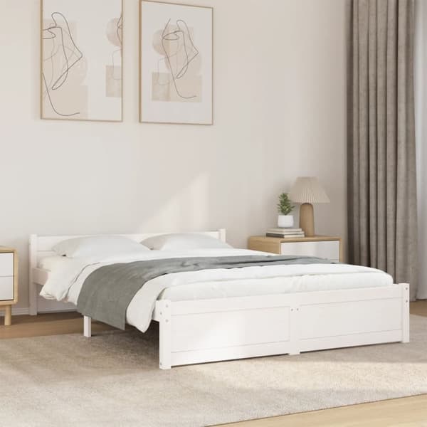 vidaXL sengeramme 140x200 cm massivt træ hvid