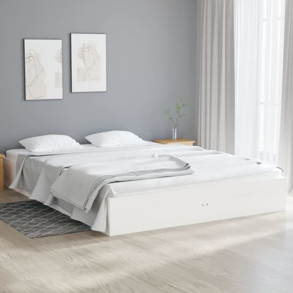 vidaXL Sängynrunko valkoinen täysi mänty 135x190 cm Double