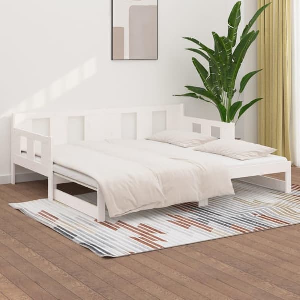 vidaXL Sohvasänky ulosvedettävä valkoinen täysi mänty 2x (90x200) cm