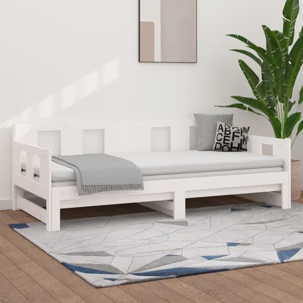 vidaXL Sohvasänky ulosvedettävä valkoinen täysi mänty 2x (90x200) cm