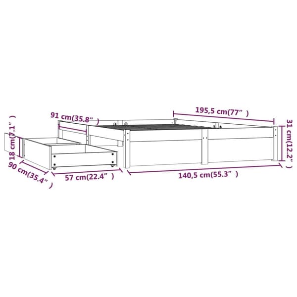 vidaXL sengeramme med skuffer 135x190 cm dobbelt