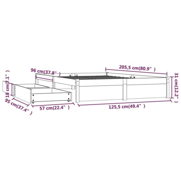 vidaXL sengeramme med skuffer 120x200 cm dobbelt