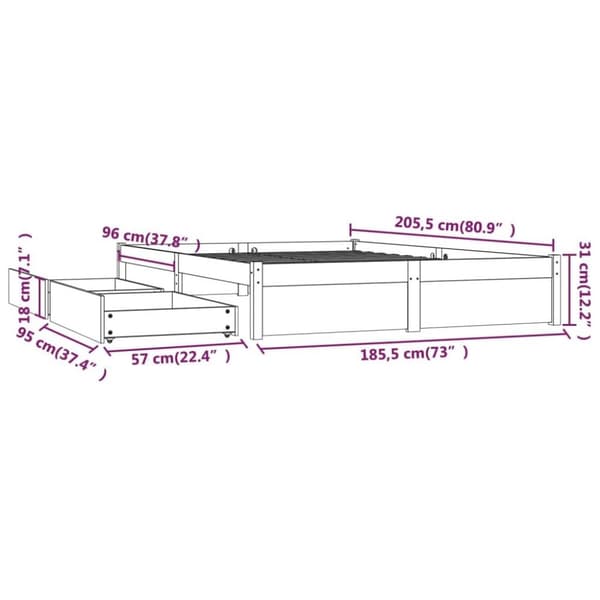 vidaXL sengeramme med skuffer 180x200 cm Super King hvid