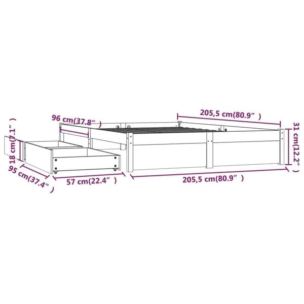 vidaXL sengeramme med skuffer 200x200 cm hvid