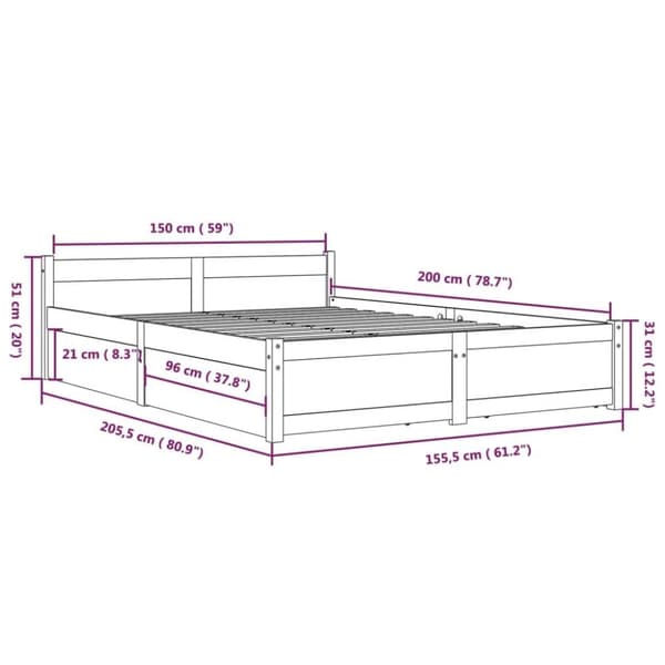 vidaXL sengeramme med skuffer 150x200 cm King Size hvid