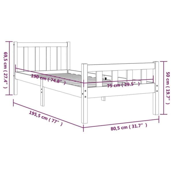 vidaXL Sengeramme heltre 75x190 cm