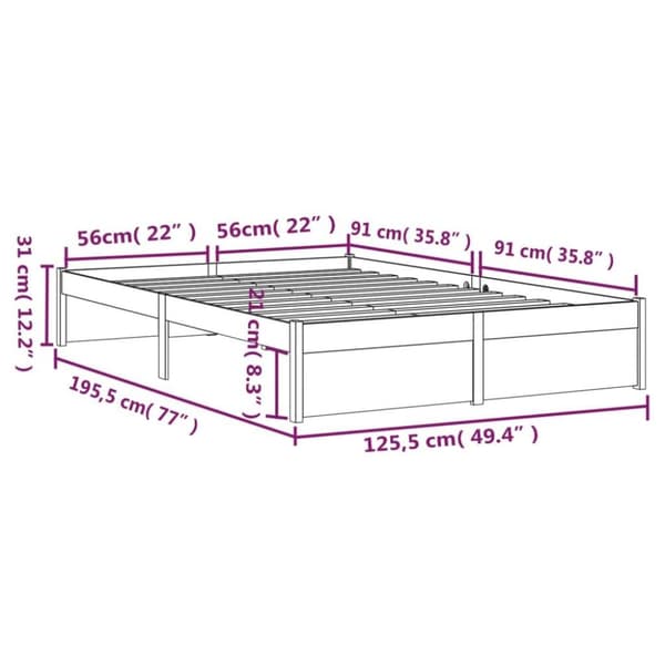 vidaXL Sengeramme hvit heltre 120x190 cm Small Double