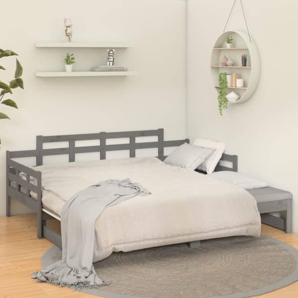 vidaXL Bäddsoffa grå massiv furu 2x(90x200) cm