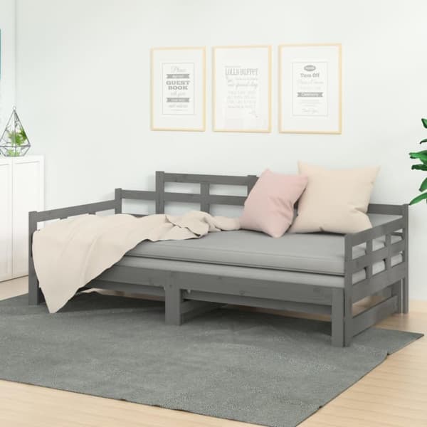 vidaXL Bäddsoffa grå massiv furu 2x(90x200) cm