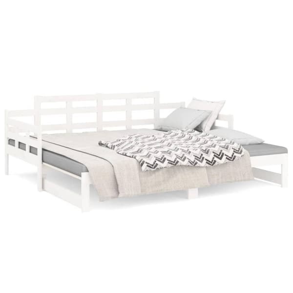 vidaXL Dagbädd utdragbar vit massiv furu 2x(90x200) cm