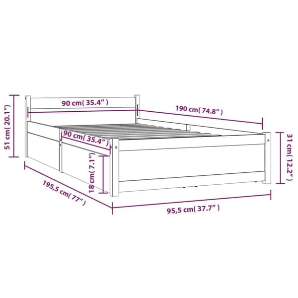vidaXL Sengeramme med skuffer 90x190 cm Single