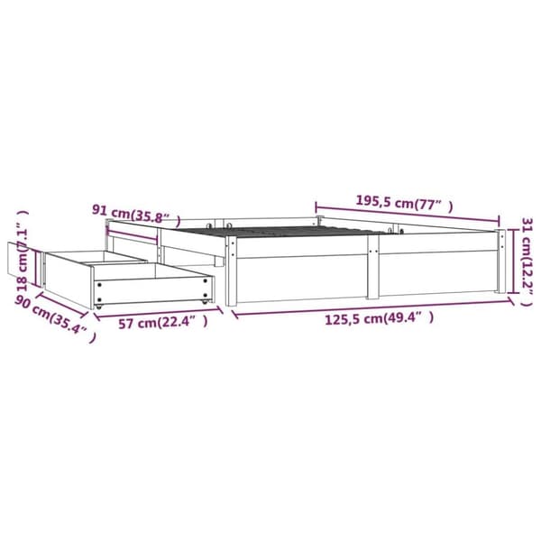 vidaXL Sengeramme med skuffer hvit 120x190 cm Small Double