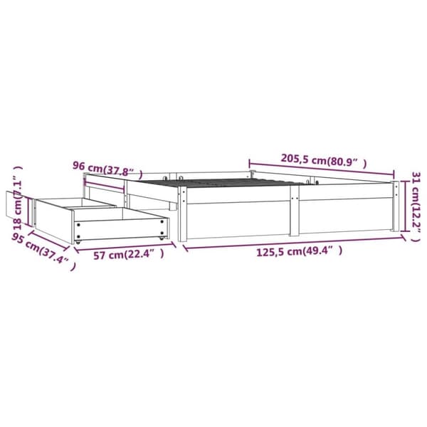 vidaXL Sengeramme med skuffer hvit 120x200 cm