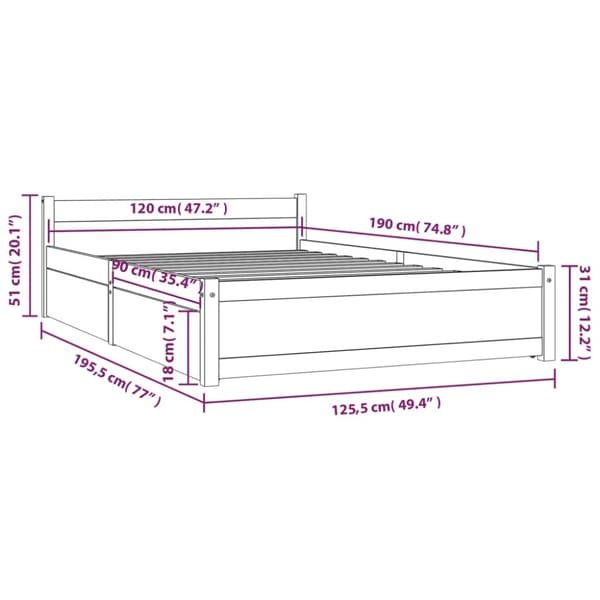 vidaXL Sengeramme med skuffer 120x190 cm Small Double