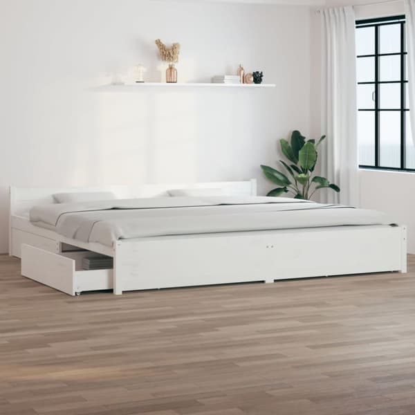 vidaXL Sengeramme med skuffer hvit 200x200 cm