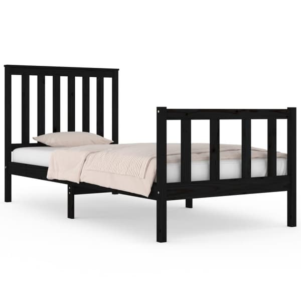 vidaXL Sängram svart massiv furu 75x190 cm