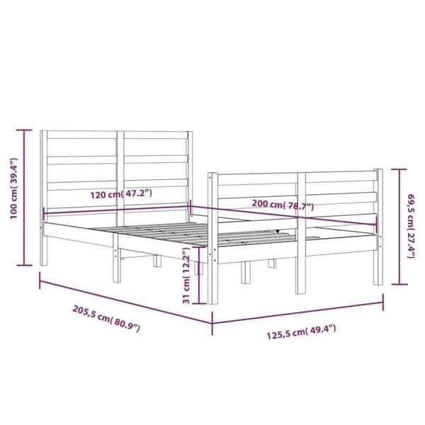 vidaXL Sengeramme hvit heltre furu 120x200 cm