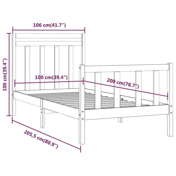 vidaXL Sengeramme heltre furu 100x200 cm