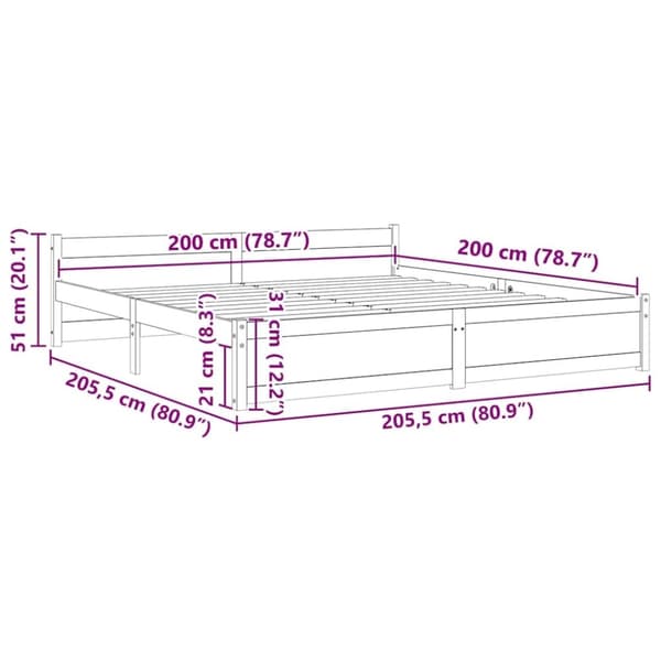 vidaXL Sängram massivt trä 200x200 cm