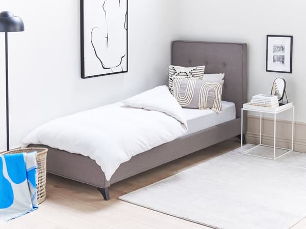 Dobbeltseng Ramme Grå 90 x 200 cm Sengegavl Polstret Elegant Klassisk Moderne