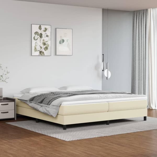 vidaXL kontinentalseng med madras 200x200 cm kunstlæder cremefarvet