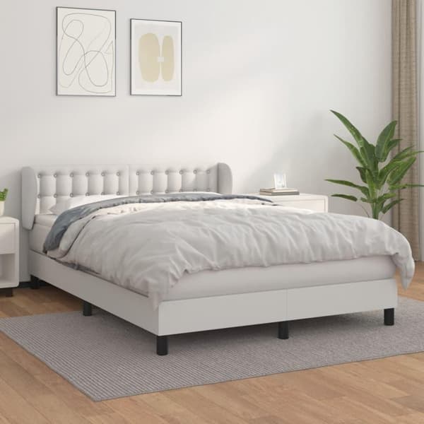 vidaXL kontinentalseng med madras 140x190 cm kunstlæder hvid