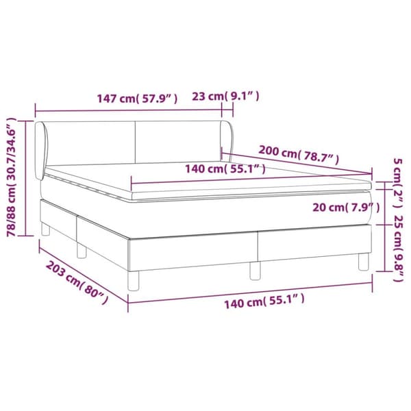 vidaXL kontinentalseng med madras 140x200 cm fløjl lysegrå