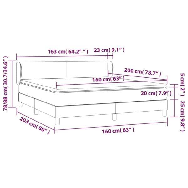 vidaXL kontinentalseng med madras 160x200 cm fløjl lyserød