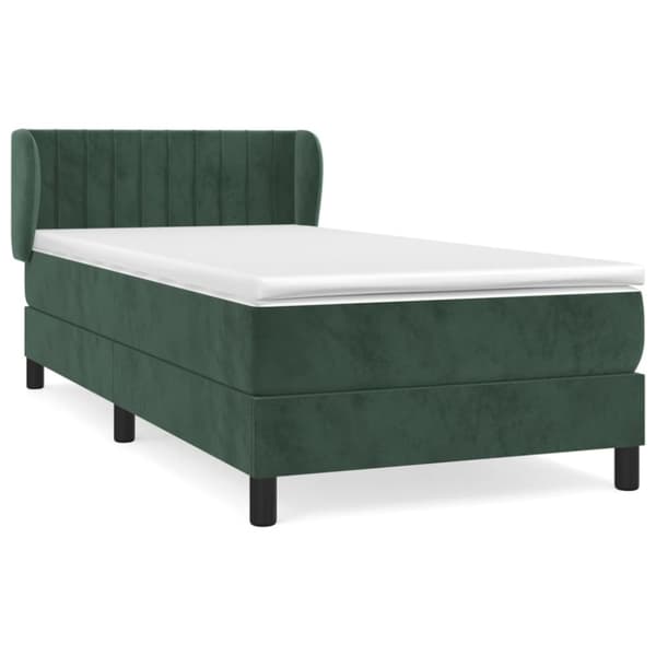 vidaXL kontinentalseng med madras 90x200 cm fløjl mørkegrøn