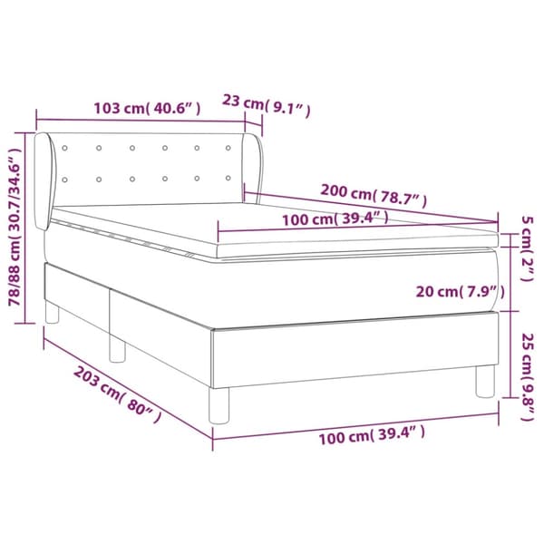 vidaXL kontinentalseng med madras 100x200 cm fløjl mørkeblå