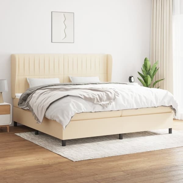vidaXL kontinentalseng med madras 200x200 cm stof cremefarvet
