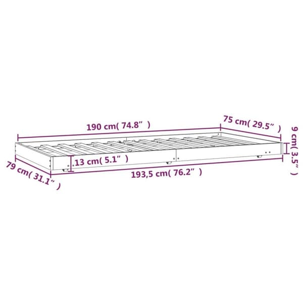 vidaXL Sängynrunko ilman patjaa päädyllä 75x190 cm täysi mänty