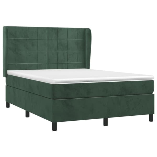 vidaXL kontinentalseng med madras 140x190 cm fløjl mørkegrøn