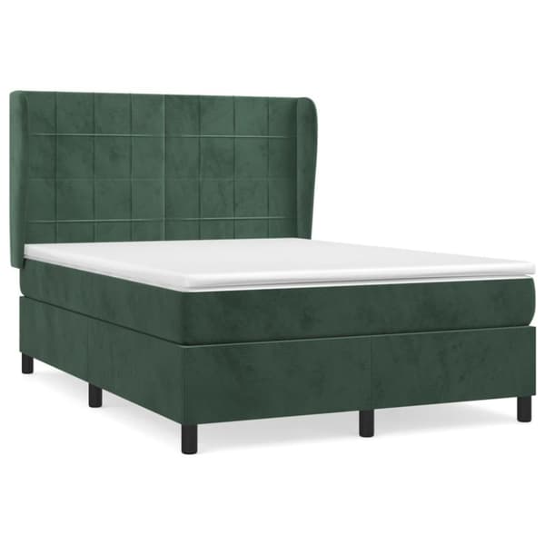 vidaXL kontinentalseng med madras 140x190 cm fløjl mørkegrøn