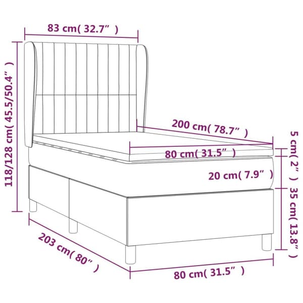 vidaXL kontinentalseng med madras 80x200 cm fløjl mørkeblå