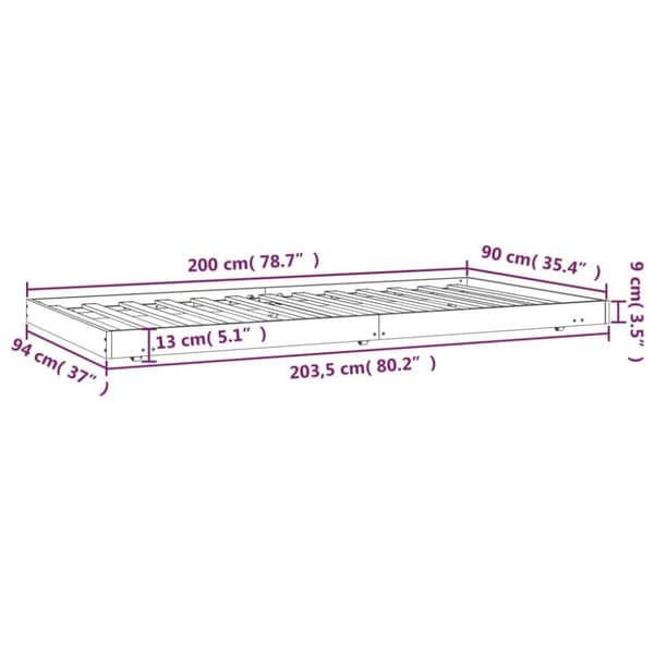 vidaXL sengeramme 90x200 cm massivt fyrretræ grå